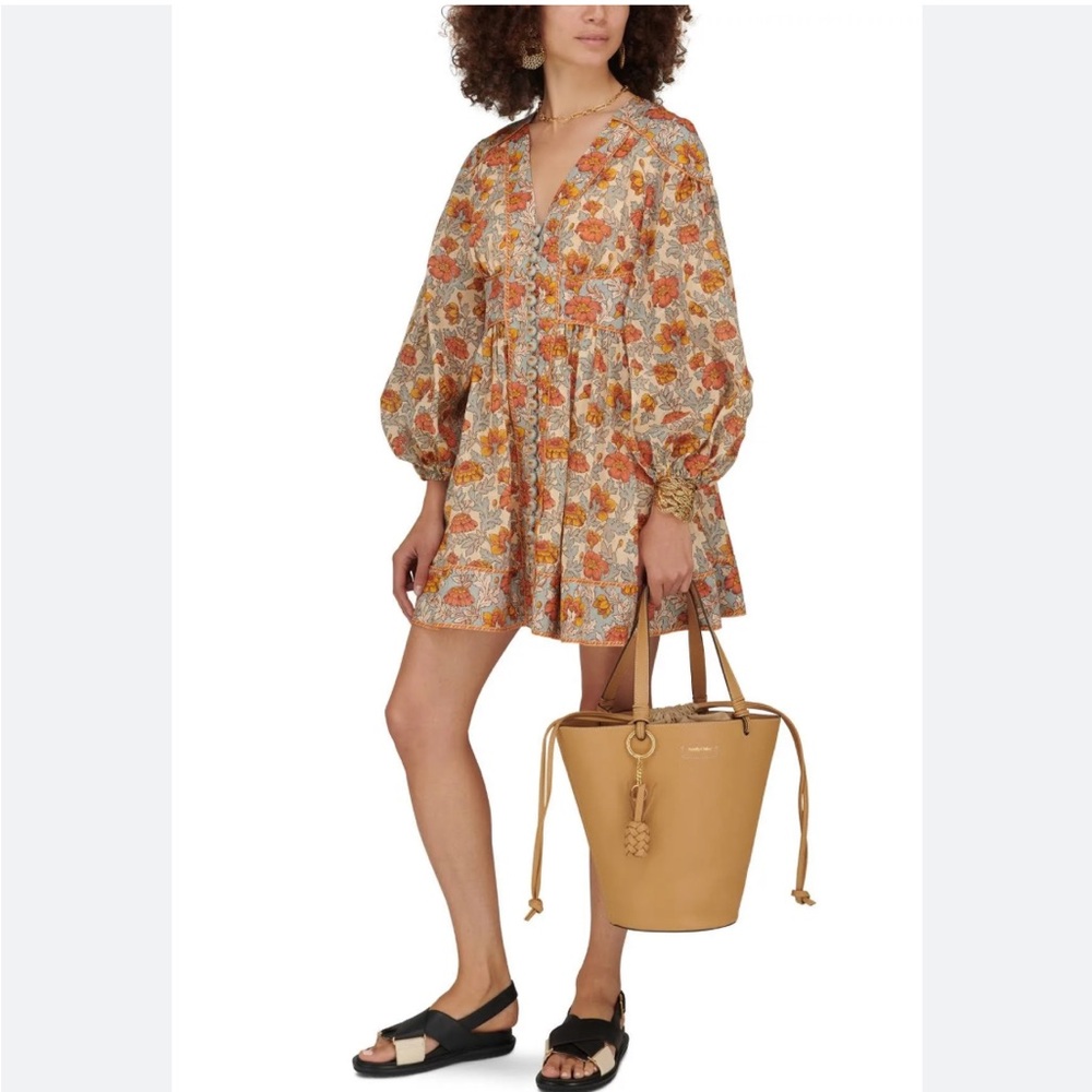 Zimmermann Andie Buttoned Mini Dress in Blue Floral 0P - Picture 5 of 14